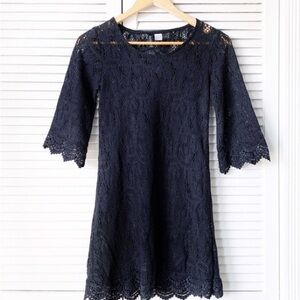 Divided H&M Size M Lined Black Lace Dress W/3/4 Bell Sleeves.
